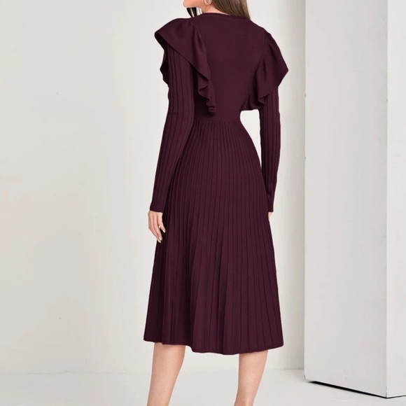 Red Ruffled Ribbed Midi Dress - Picture 2 of 5